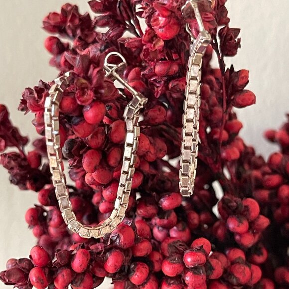 Sterling Silver Box Chain Dangle Earrings-NEW - Picture 1 of 15